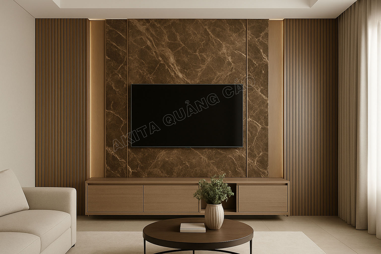 ốp pvc lam sóng cho vách tivi 