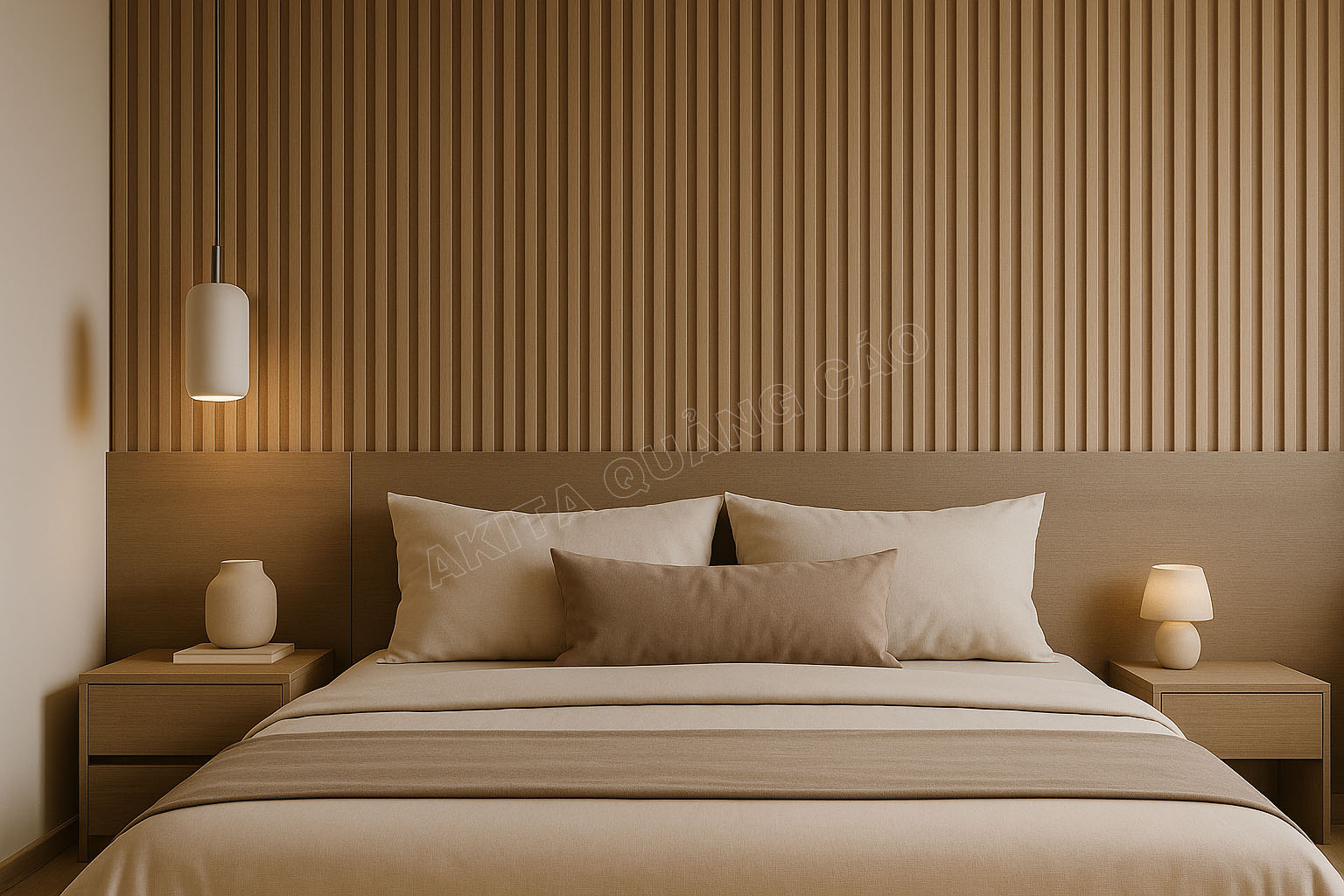 Ốp pvc lam sóng vào đầu giường phòng ngủ