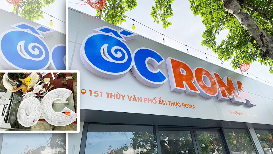 Bảng hiệu mặt dựng OC ROMA chữ nổi 3D tại Vũng Tàu