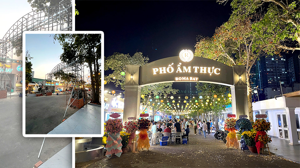 Cổng chào Phố Ẩm Thực ROMA Bay và hệ đèn trang trí toàn tuyến