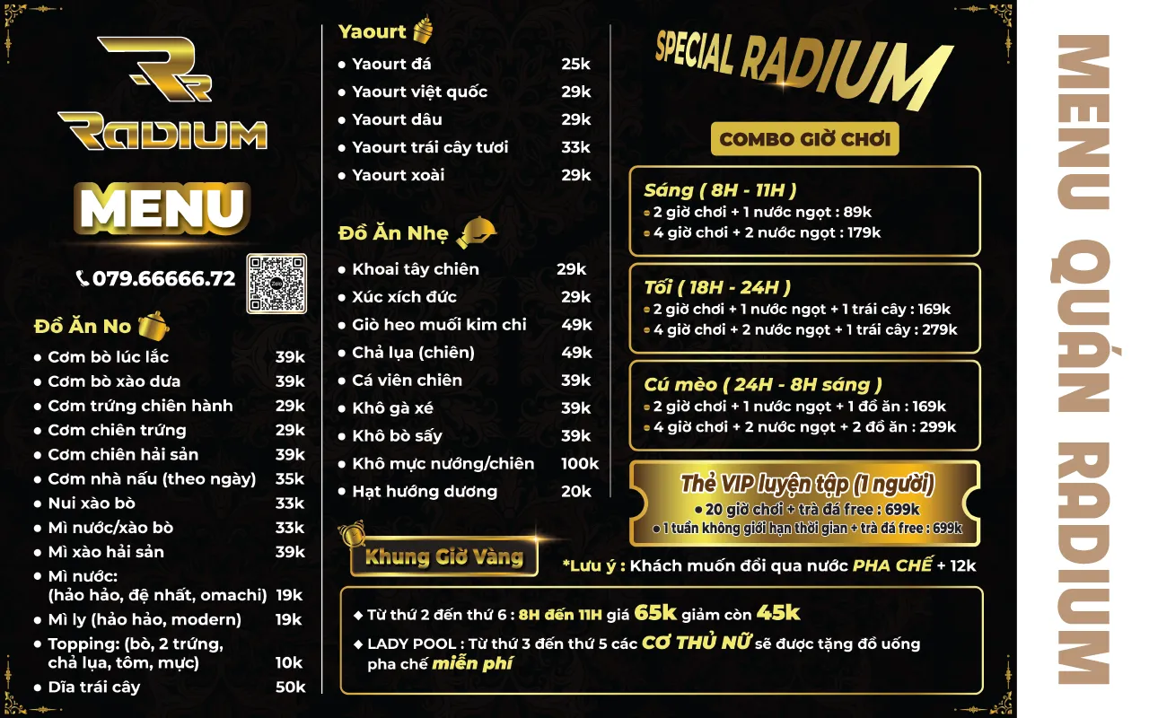thiết kế menu chi bida radium